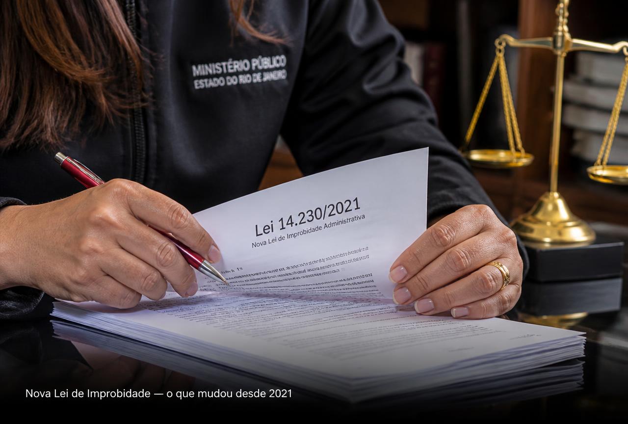 Servidora do Ministério Público examina cópia da Lei 14.230/2021 sobre a nova Lei de Improbidade Administrativa